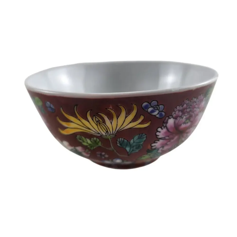 Famile Noir Porcelain Bowl Set~3 Hand-Painted Floral Chinese Export Bowls